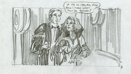 Storyboard sketch from the making of Pretty Woman.