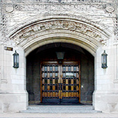 Entrance doors to Deering Library