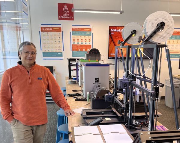 Quiballo with equipment in the Mudd Library Makerspace