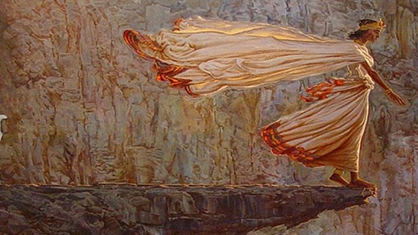 painting of woman on cliff edge