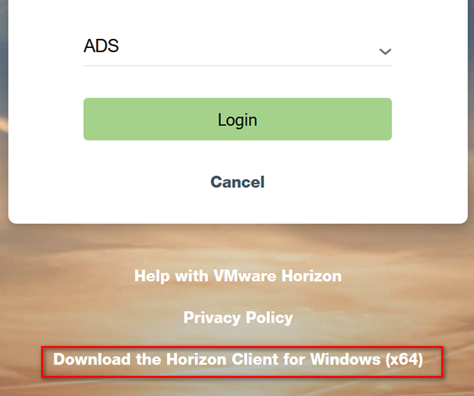 Screenshot - Download the Horizon Client